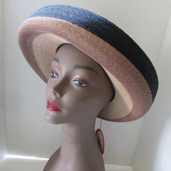 SALE Classic Vintage Mr. John Jr Straw Hat Bands of Black Beige & Tan SALE Classic Vintage Mr. John Jr Straw Hat Bands of Black  main image 2